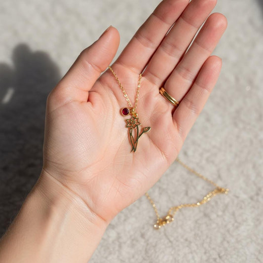 Personalized Birth Flower Necklace, Custom Sterling Silver Family Gift for Mom Nana, 14K Gold Plated, Christmas Gift, Personalized Gift