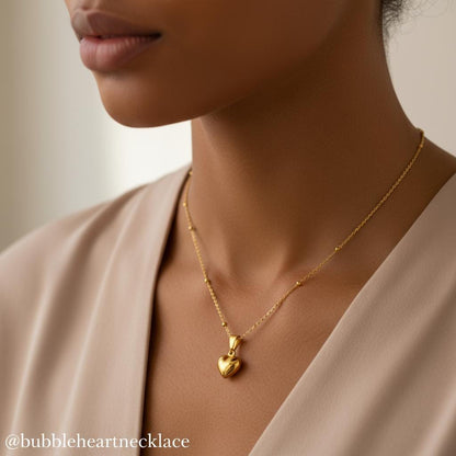 Dainty Bubble Heart Pendant, Minimalist 14K Gold Plated 925 Silver Necklace, Romantic Christmas Gift, Timeless Jewelry Gift for Her