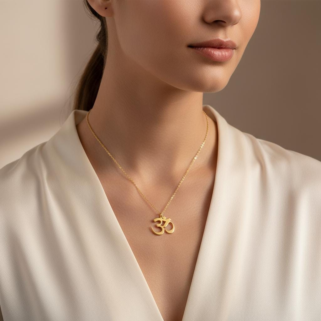 Inspirational Om Pendant Necklace, Minimalist 14K Gold Plated 925 Silver, Zen Spiritual Jewelry, Custom Length Personalized Christmas Gift