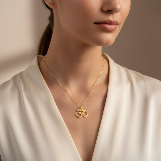 Inspirational Om Pendant Necklace, Minimalist 14K Gold Plated 925 Silver, Zen Spiritual Jewelry, Custom Length Personalized Christmas Gift