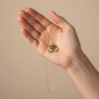 Inspirational Om Pendant, 925 Sterling Silver 14k Gold Plated Yoga Necklace, Zen Spiritual Jewelry, 14k Gold Plated Layering Necklace Gift