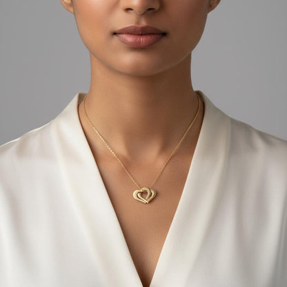 Personalized Engraved Interlocking Hearts Necklace - 14k Gold Plated Custom Name Pendant for Mom