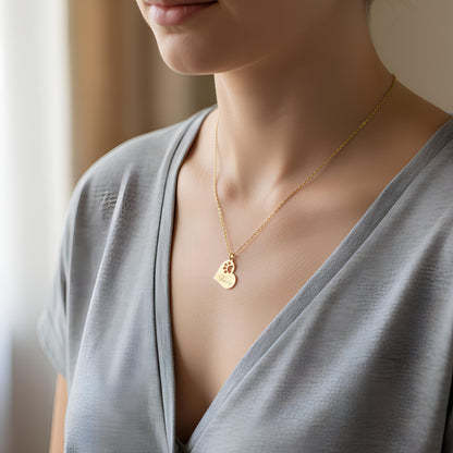 Paw Side Heart Necklace, Dainty 925 Silver Gold Plated, Minimalist Pet Lover Gift, Custom Length Jewelry, Dog Mom Christmas Gift for Her