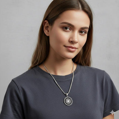 Celestial Sun Motif Pendant, Minimalist 925 Silver Scandinavian Necklace, Spiritual Balance Charm, Unisex Christmas Gift for Him Her