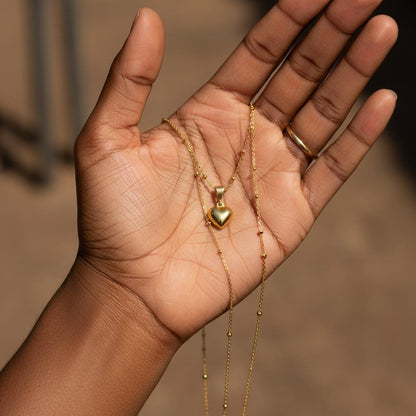 Dainty Bubble Heart Pendant, Minimalist 14K Gold Plated 925 Silver Necklace, Romantic Christmas Gift, Timeless Jewelry Gift for Her