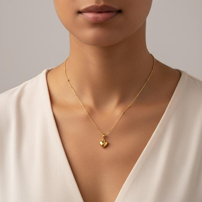 Dainty Bubble Heart Pendant, Minimalist 14K Gold Plated 925 Silver Necklace, Romantic Christmas Gift, Timeless Jewelry Gift for Her
