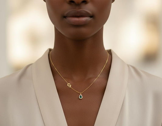 Zircon Drop Side Letter Necklace, 925 Sterling Silver, Personalized Initial Pendant, 14K Gold Plated, Dainty Jewelry Gift for Her