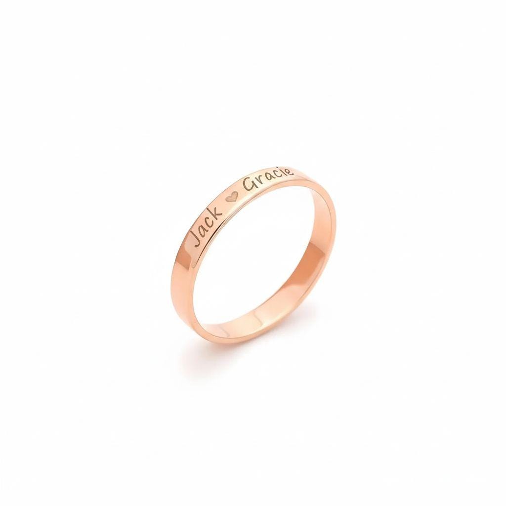 Engraved Name Band, Dainty 925 Sterling Silver Gold Plated Ring, Custom Love Token, Personalized Anniversary Gift for Her, Christmas Gift