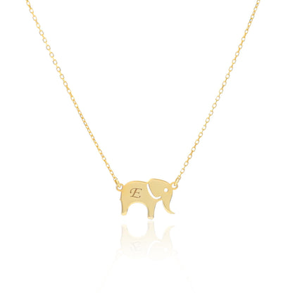 Personalized Handmade Elephant Initial Necklace, Custom Animal Charm Minimalist Jewelry, Christmas Gift for Her, Dainty 14k Gold Plated