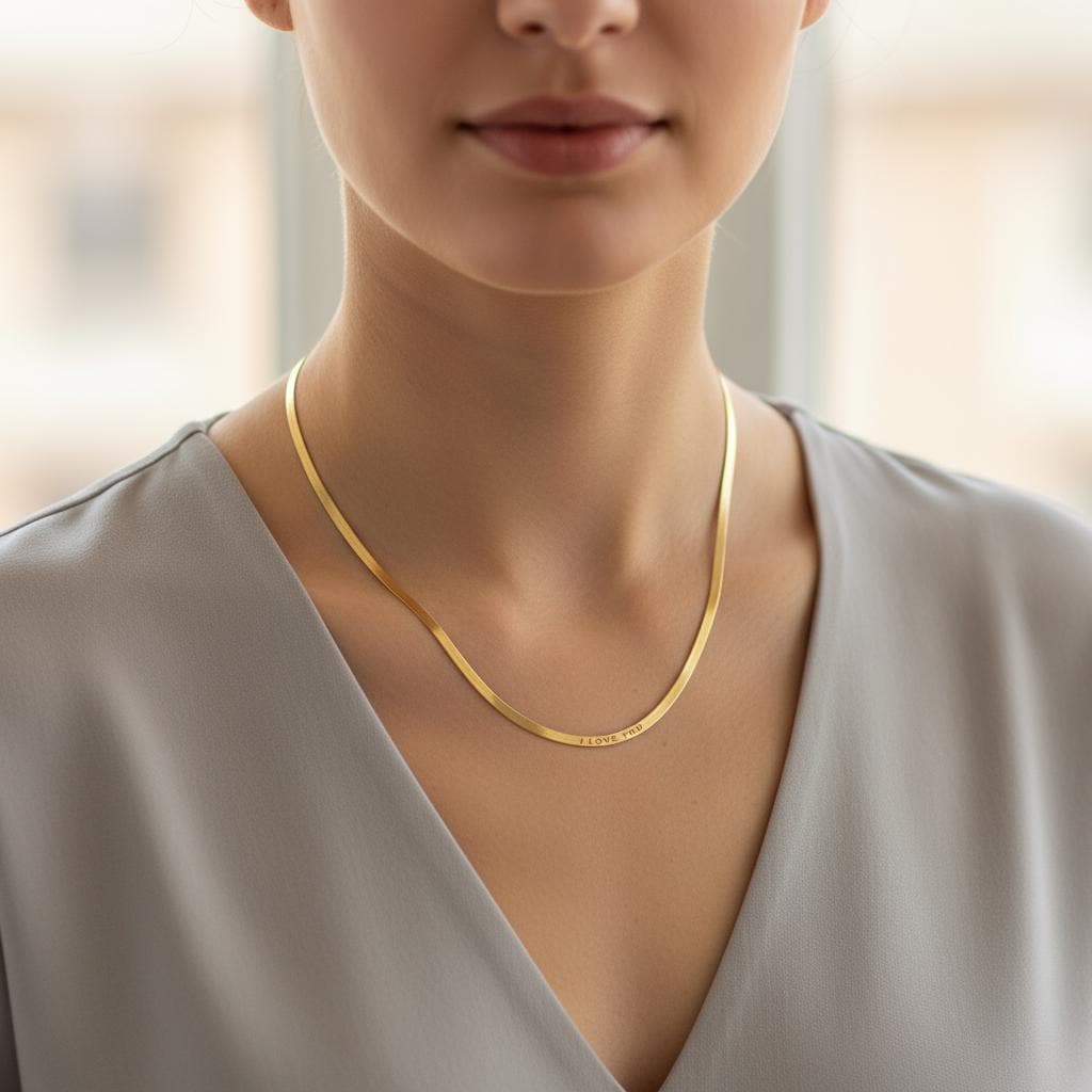 Modern Herringbone Snake Chain, Dainty 925 Sterling Silver Gold Plated, Layering Flat Chain Necklace, Trendy Minimalist Jewelry Gift for Her