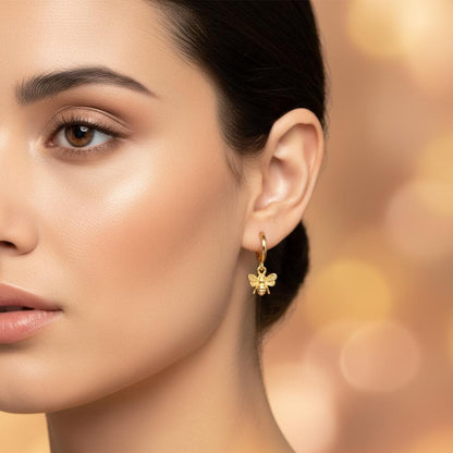 Dainty Honey Bee Hoop Earrings, Minimalist 14K Gold Plated Huggie Studs, 925 Silver Dangle Insect Jewelry, Nature Lover Gift for Her