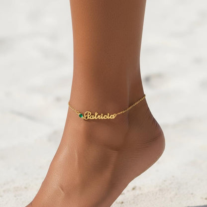 Custom Name Anklet with Birthstone, Personalized Dainty Chain Bracelet, 925 Silver Gold Plated Gift for Her, Minimalist Summer Jewelry