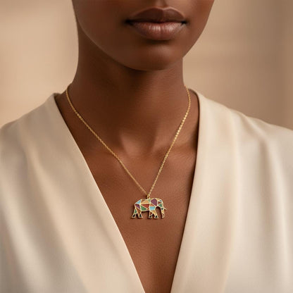 Enamel Elephant Pendant Necklace, 925 Sterling Silver Gold Plated Dainty Charm, Good Luck Jewelry Gift for Her, Minimalist Animal Necklace