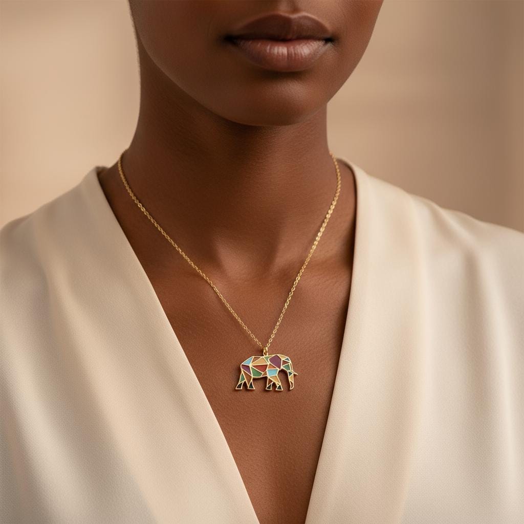 Enamel Elephant Pendant Necklace, 925 Sterling Silver Gold Plated Dainty Charm, Good Luck Jewelry Personalized Gift, Christmas Gift