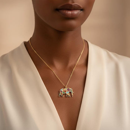 Enamel Elephant Pendant Necklace, Good Luck Jewelry Personalized Gift, Christmas Gift, 925 Sterling Silver Gold Plated Dainty Charm,