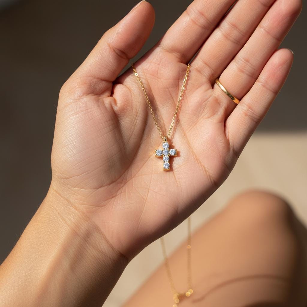 Minimalist Cross Necklace, Dainty 925 Sterling Silver Gold Plated Christian Gift for Her, Custom Length, Personalized Gift, Christmas Gift