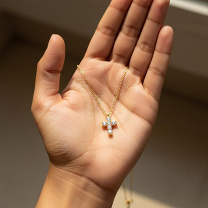 Minimalist Cross Necklace, Dainty 925 Sterling Silver Gold Plated Christian Gift for Her, Custom Length, Personalized Gift, Christmas Gift