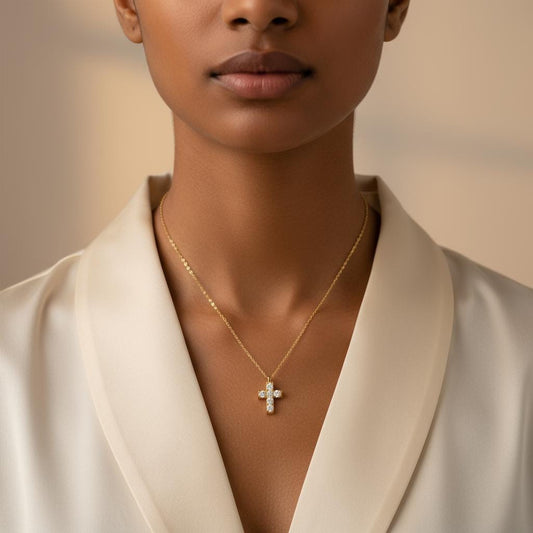 Minimalist Cross Necklace, Dainty 925 Sterling Silver Gold Plated Christian Gift for Her, Custom Length Religious Jewelry