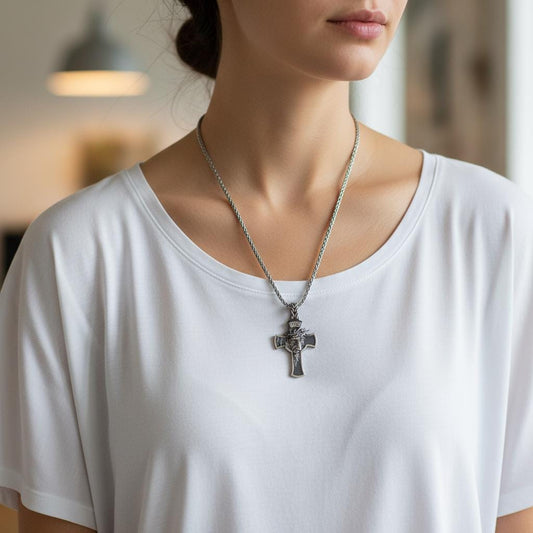 3D Jesus Christ INRI Cross Pendant, Handcrafted Filigree Catholic Necklace, 925k Sterling Silver Unisex Christmas Gift, Personalized Gift