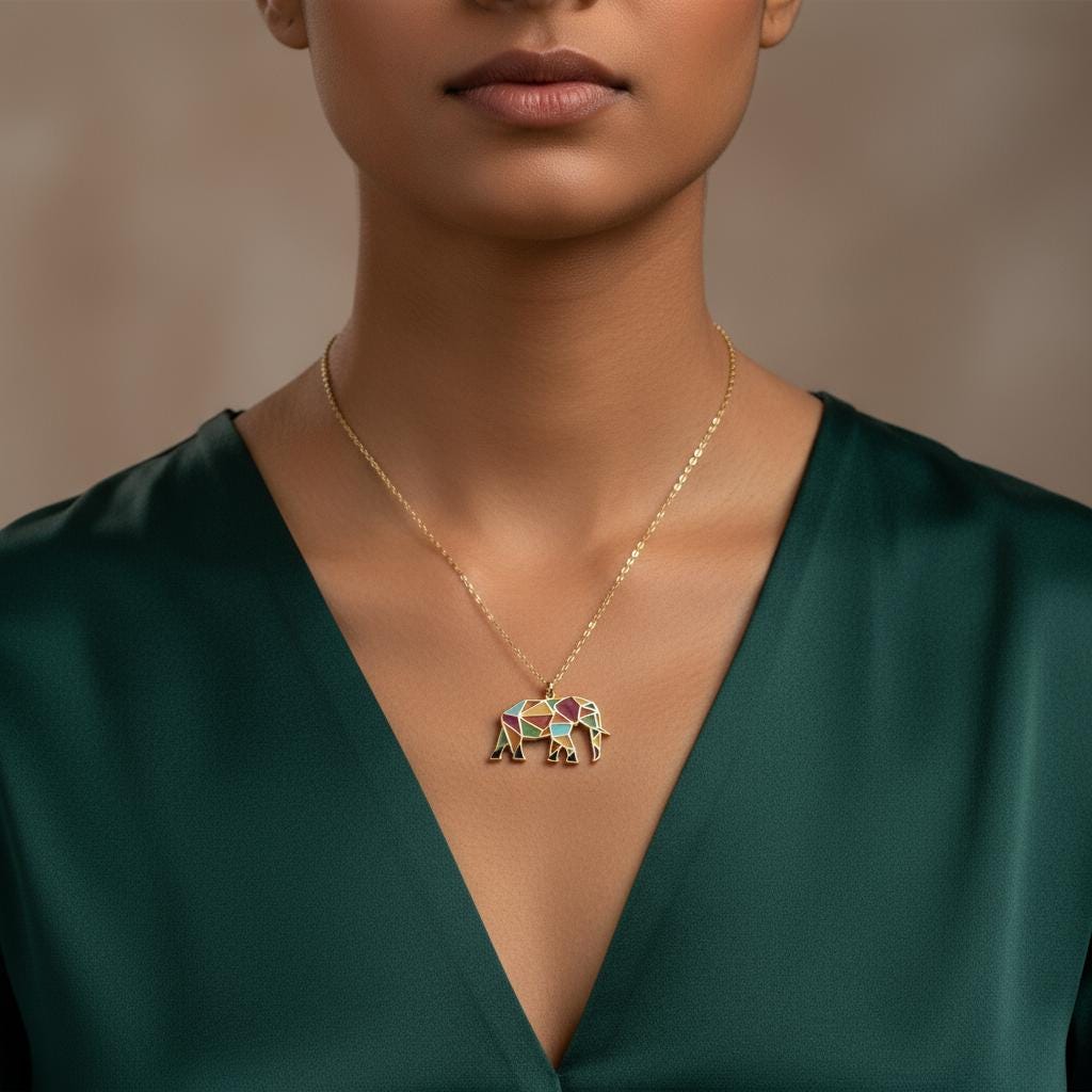 Enamel Elephant Pendant Necklace, Good Luck Jewelry Personalized Gift, Christmas Gift, 925 Sterling Silver Gold Plated Dainty Charm,