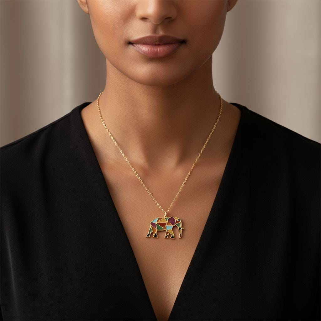 Enamel Elephant Pendant Necklace, Good Luck Jewelry Personalized Gift, Christmas Gift, 925 Sterling Silver Gold Plated Dainty Charm,