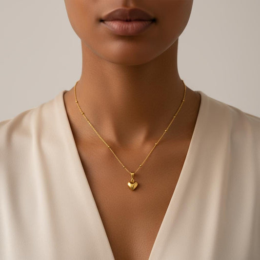 Dainty Bubble Heart Pendant, Minimalist 14K Gold Plated 925 Silver Necklace, Romantic Christmas Gift, Timeless Jewelry Gift for Her