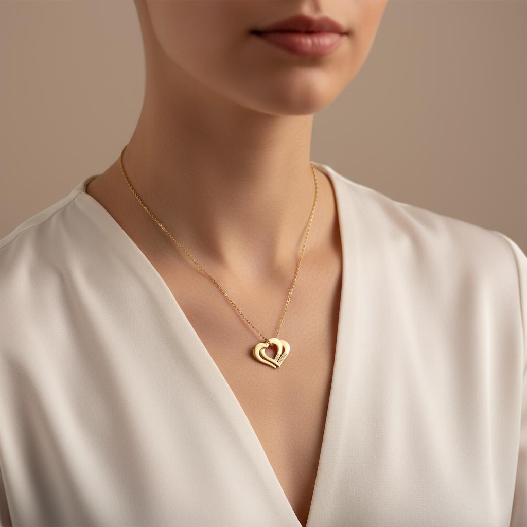 Personalized Engraved Interlocking Hearts Necklace, Custom 14K Gold Plated Mom Gift, Double Linked Love Pendant, Personalized Christmas Gift