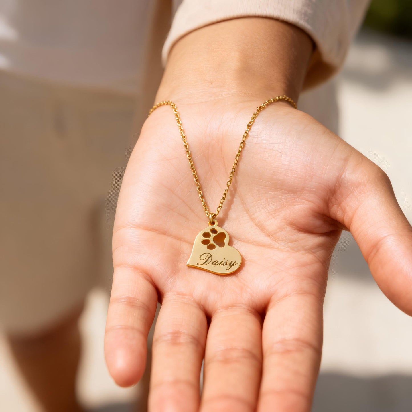 Paw Side Heart Necklace, Dainty 925 Silver Gold Plated, Minimalist Pet Lover Gift, Custom Length Jewelry, Dog Mom Christmas Gift for Her