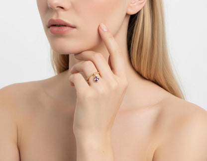 Dainty Twisted Adjustable Ring, Minimalist Gemstone Drop, 925 Silver Gold Plated, Custom Fit Stackable Jewelry, Christmas Gift for Her