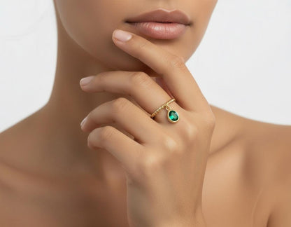 Dainty Twisted Adjustable Ring, Minimalist Gemstone Drop, 925 Silver Gold Plated, Custom Fit Stackable Jewelry, Christmas Gift for Her