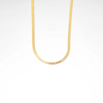 Herringbone Chain Necklace, Custom Message Dainty 925 Silver Gold Plated, Personalized Minimalist Flat Snake Chain, Anniversary Gift for Her